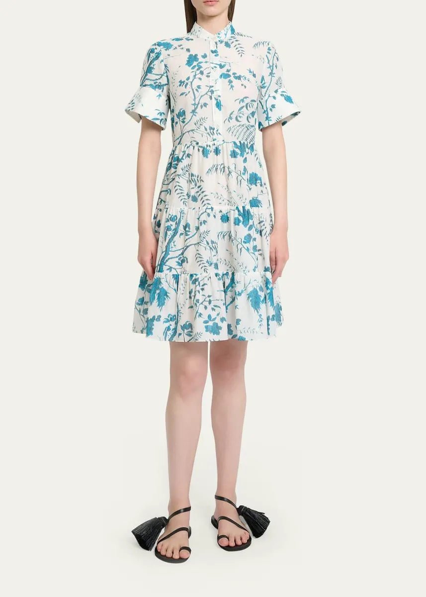 Erdem Floral Cotton-Linen Tiered Mini Shirtdress | Thumbnail 2