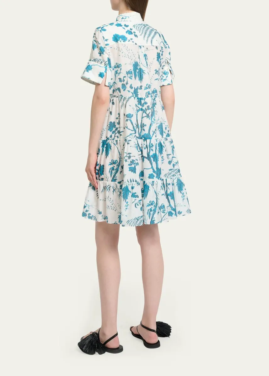 Erdem Floral Cotton-Linen Tiered Mini Shirtdress | Thumbnail 3