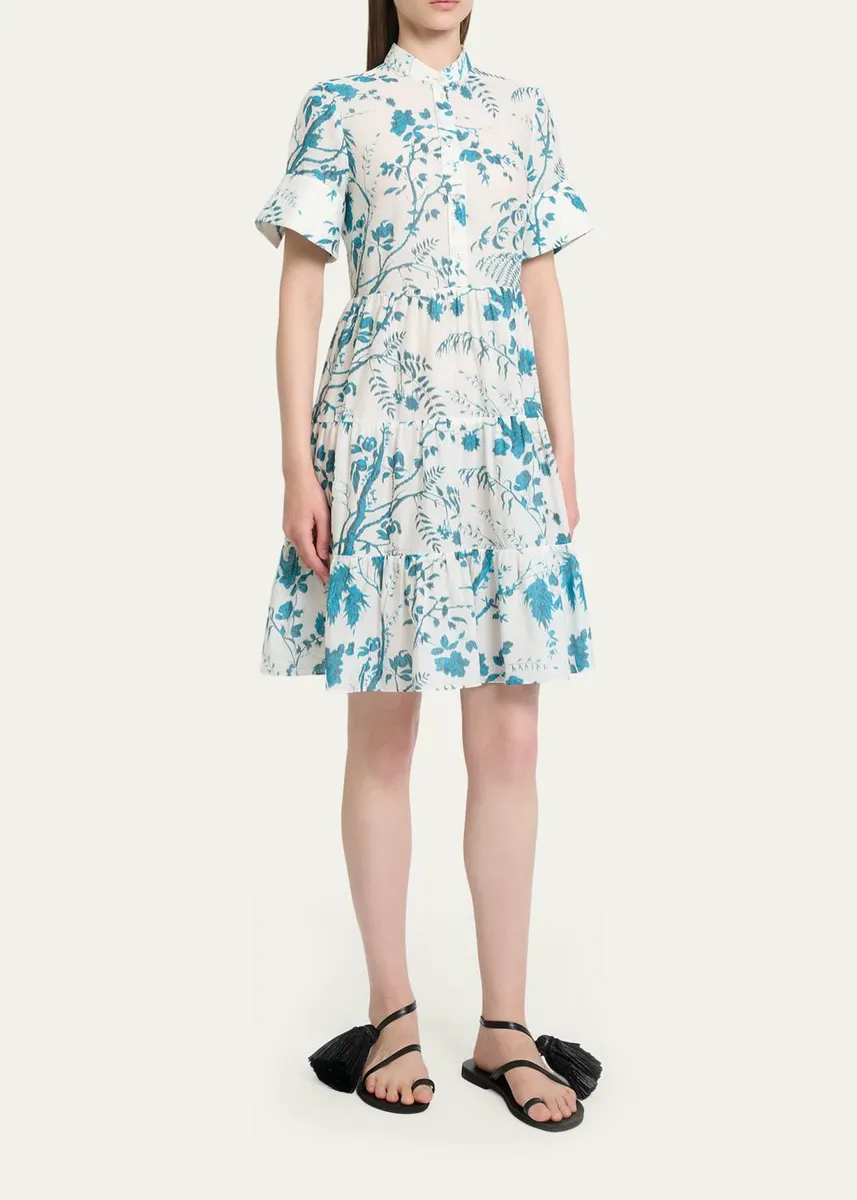 Erdem Floral Cotton-Linen Tiered Mini Shirtdress | Thumbnail 4