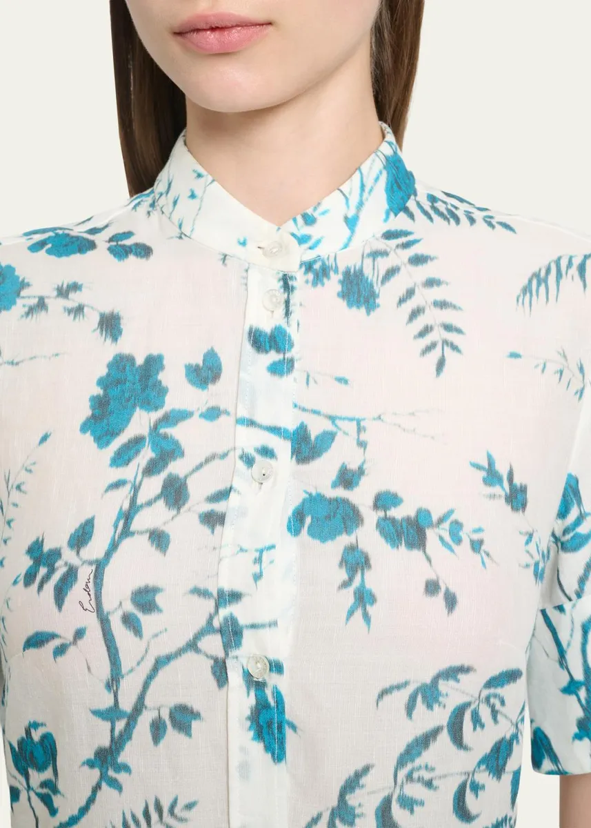 Erdem Floral Cotton-Linen Tiered Mini Shirtdress | Thumbnail 5