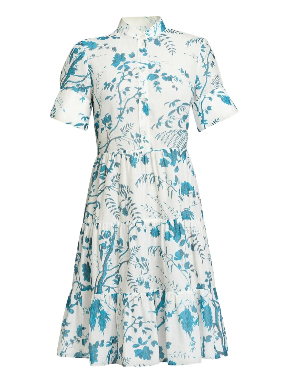 Floral Cotton-Linen Tiered Mini Shirtdress Floral Cotton-Linen Tiered Mini Shirtdress