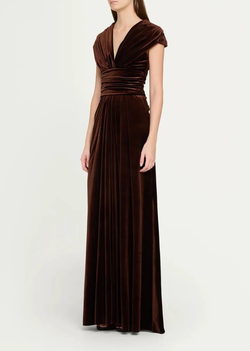 MONIQUE LHUILLIER V-Neck Gathered Stretch Velour Column Gown | Thumbnail 4 MONIQUE LHUILLIER V-Neck Gathered Stretch Velour Column Gown | Thumbnail 4