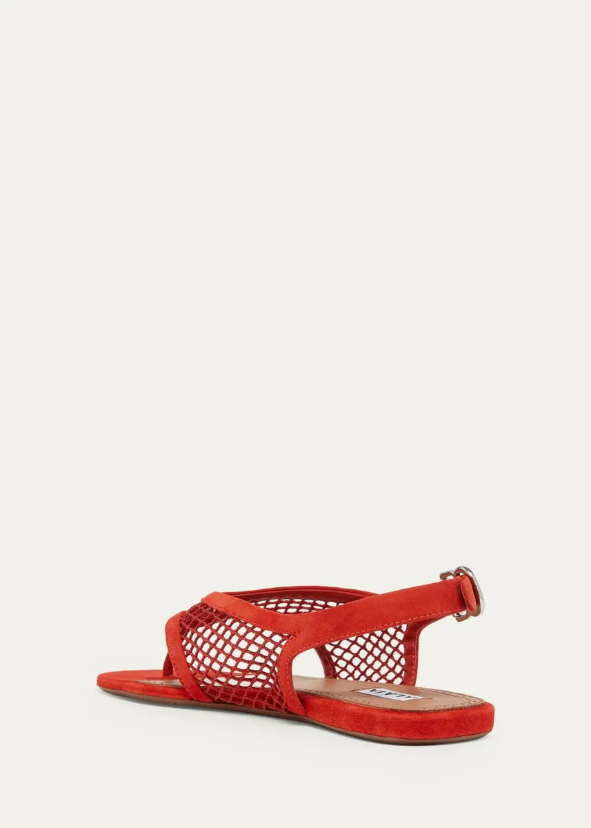 ALAÏA Fishnet Suede Flat Thong Sandals | Thumbnail 2 ALAÏA Fishnet Suede Flat Thong Sandals | Thumbnail 2
