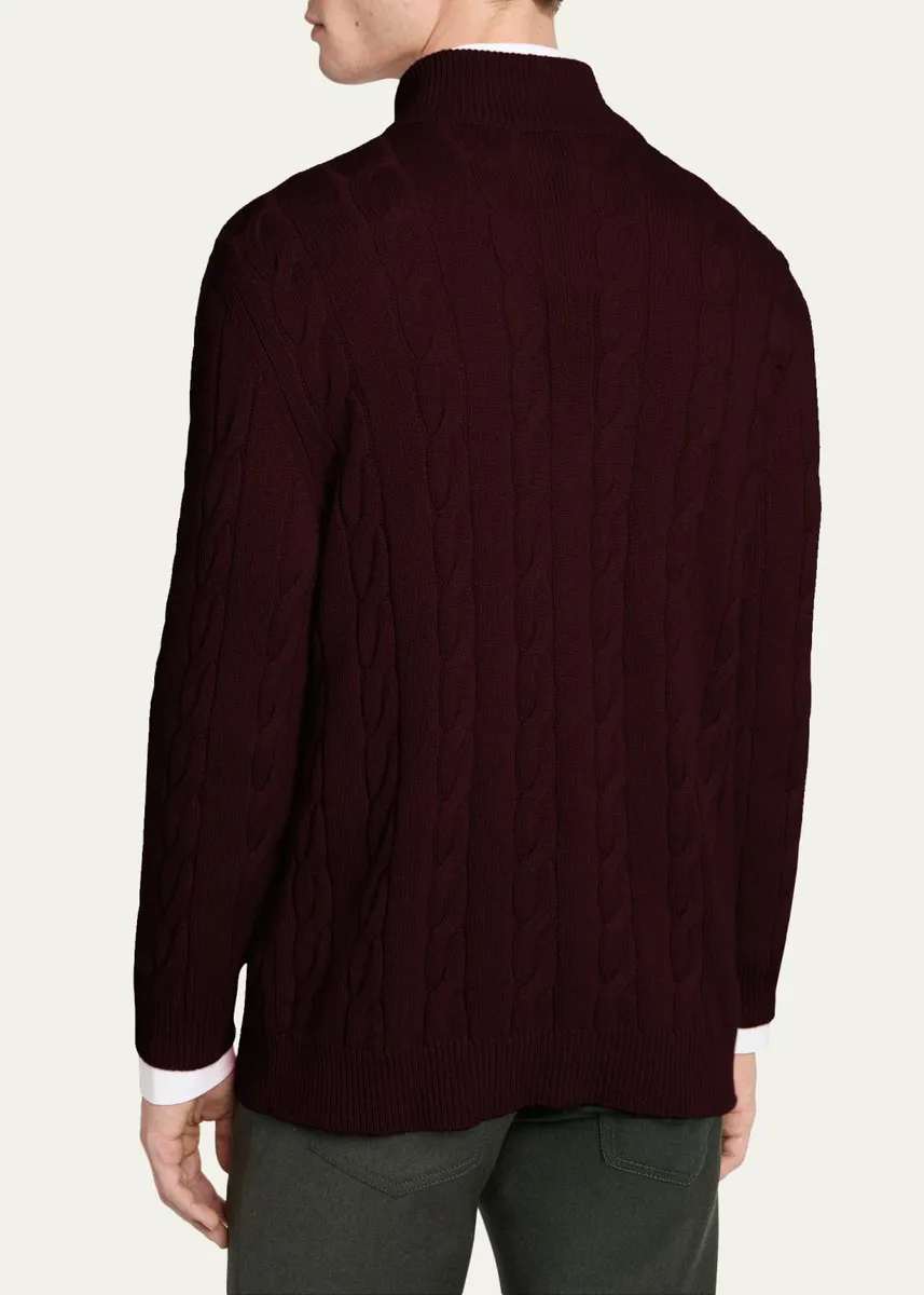 Kiton Men's 3-Ply Cashere Cable Knit Mock Neck Sweater | Thumbnail 3 Kiton Men's 3-Ply Cashere Cable Knit Mock Neck Sweater | Thumbnail 3