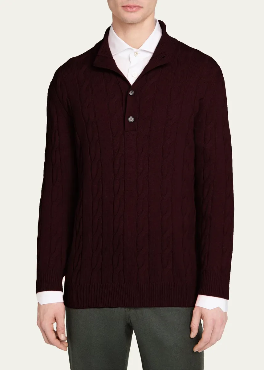 Kiton Men's 3-Ply Cashere Cable Knit Mock Neck Sweater | Thumbnail 4 Kiton Men's 3-Ply Cashere Cable Knit Mock Neck Sweater | Thumbnail 4