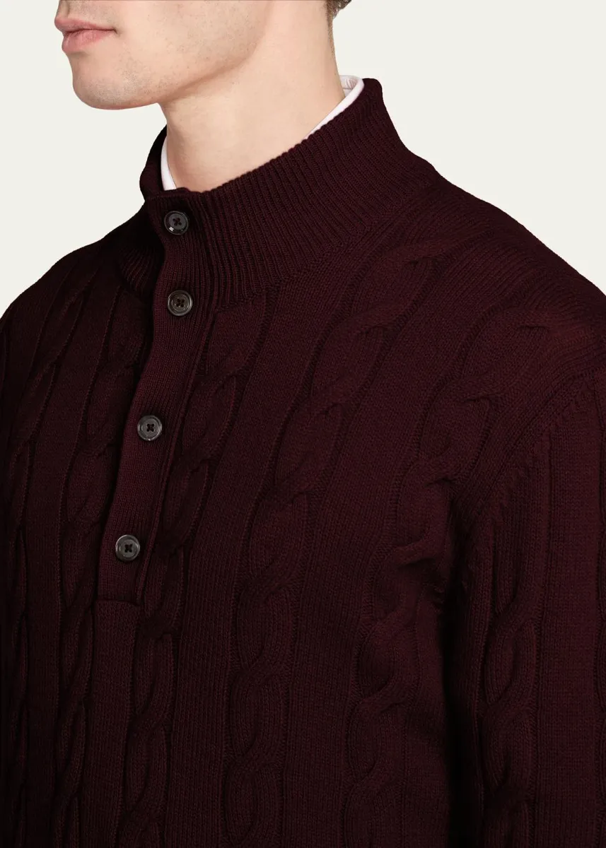 Kiton Men's 3-Ply Cashere Cable Knit Mock Neck Sweater | Thumbnail 5 Kiton Men's 3-Ply Cashere Cable Knit Mock Neck Sweater | Thumbnail 5
