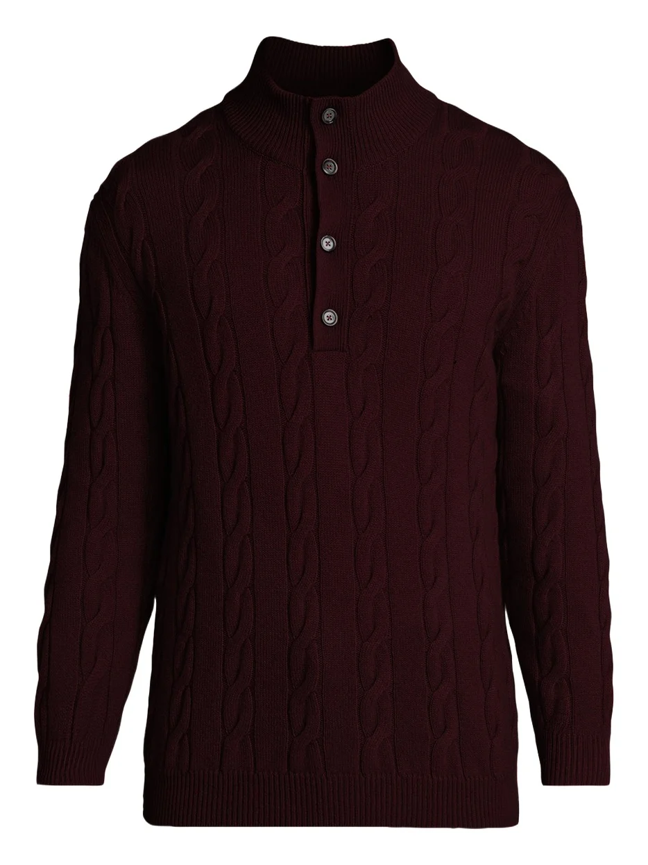 Kiton Men's 3-Ply Cashere Cable Knit Mock Neck Sweater