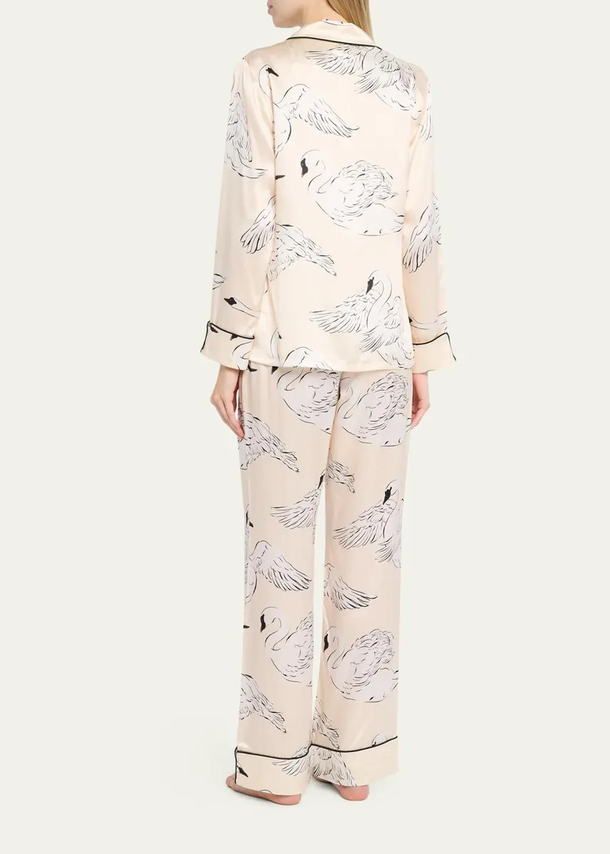Olivia von Halle Lila Blanca Swan-Print Silk Satin Pajama Set | Thumbnail 3 Olivia von Halle Lila Blanca Swan-Print Silk Satin Pajama Set | Thumbnail 3