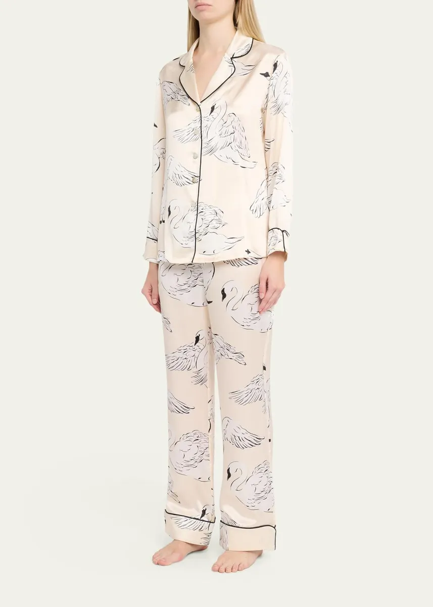Olivia von Halle Lila Blanca Swan-Print Silk Satin Pajama Set | Thumbnail 4 Olivia von Halle Lila Blanca Swan-Print Silk Satin Pajama Set | Thumbnail 4