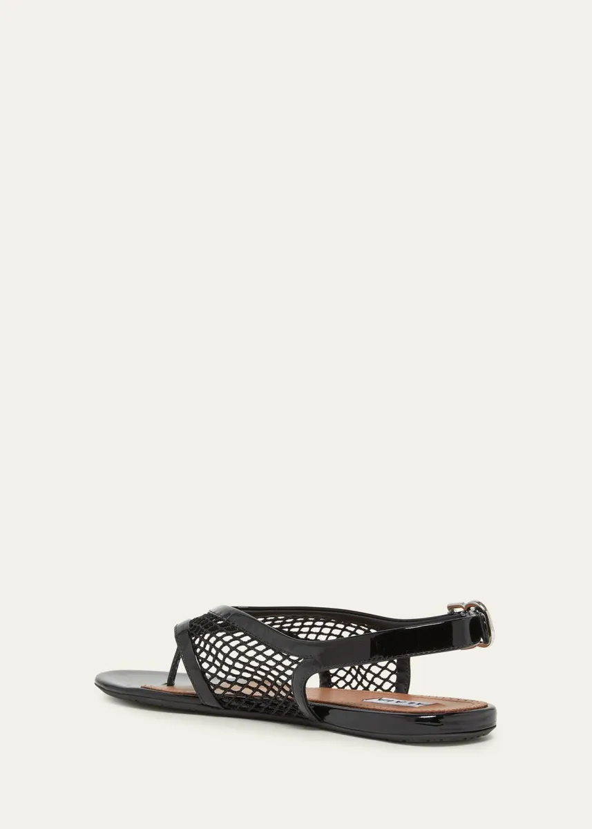 ALAÏA Fishnet Patent Leather Flat Thong Sandals | Thumbnail 2