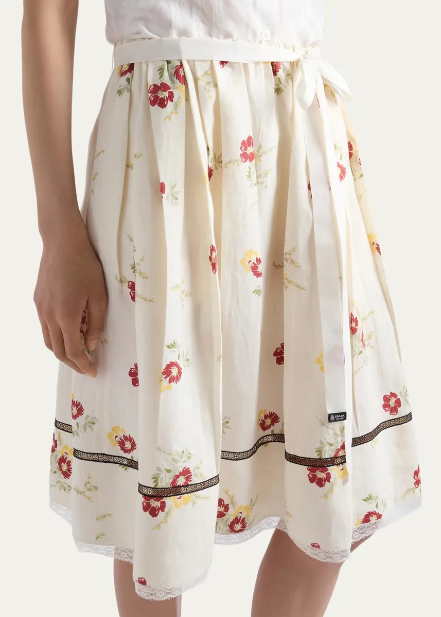 Prada Floral Print Linen Skirt | Thumbnail 4 Prada Floral Print Linen Skirt | Thumbnail 4