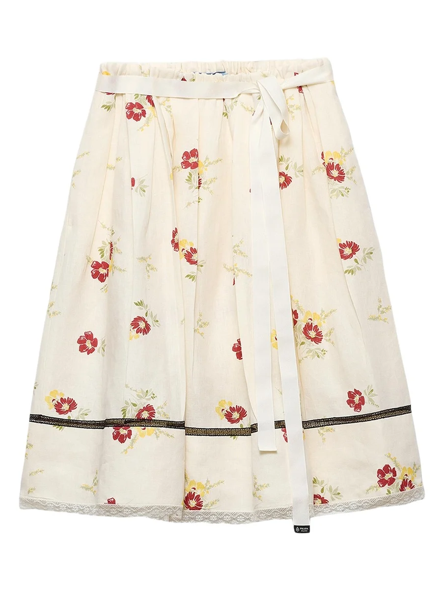Prada Floral Print Linen Skirt