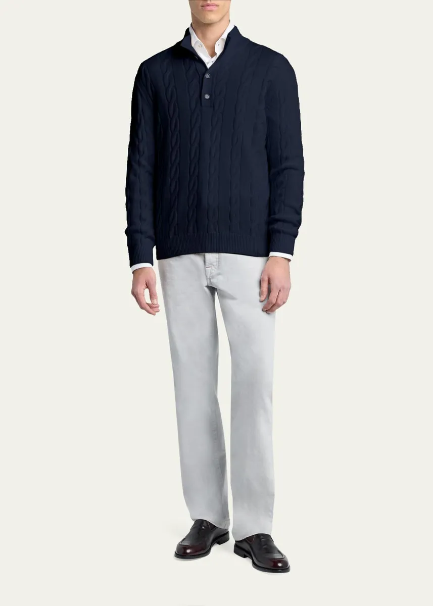 Kiton Men's 3-Ply Cashere Cable Knit Mock Neck Sweater | Thumbnail 2 Kiton Men's 3-Ply Cashere Cable Knit Mock Neck Sweater | Thumbnail 2