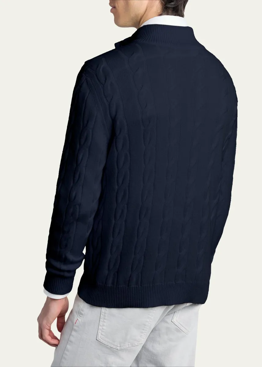 Kiton Men's 3-Ply Cashere Cable Knit Mock Neck Sweater | Thumbnail 3 Kiton Men's 3-Ply Cashere Cable Knit Mock Neck Sweater | Thumbnail 3