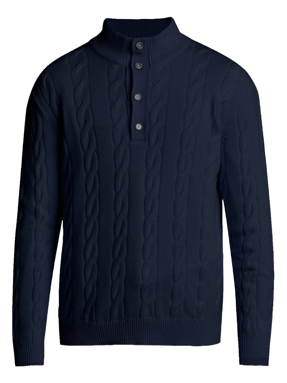 Kiton Men's 3-Ply Cashere Cable Knit Mock Neck Sweater