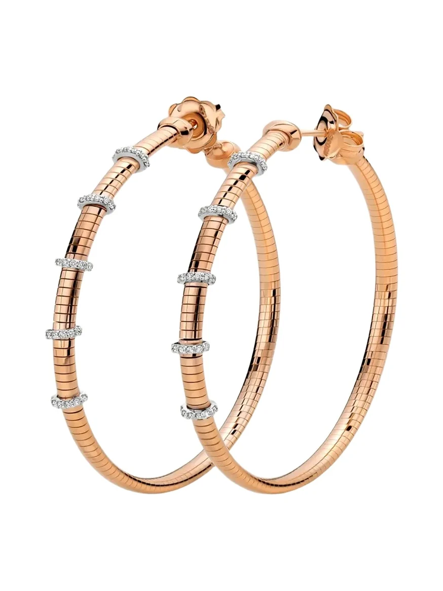 18K Rose Gold Diamond Tubogas Hoop Earrings