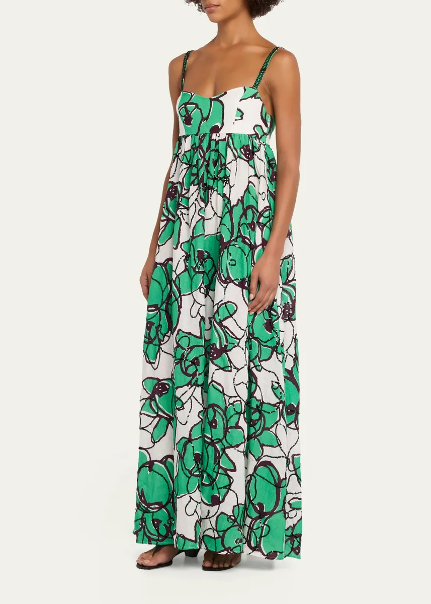 Diane von Furstenberg Miranda Sequin Floral-Print Linen Maxi Dress | Thumbnail 4 Diane von Furstenberg Miranda Sequin Floral-Print Linen Maxi Dress | Thumbnail 4