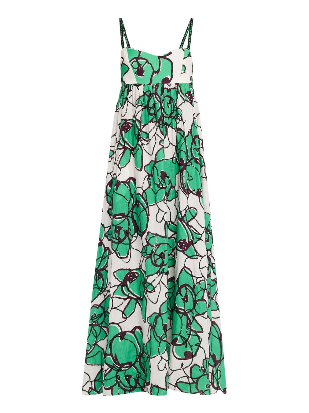 Miranda Sequin Floral-Print Linen Maxi Dress Miranda Sequin Floral-Print Linen Maxi Dress