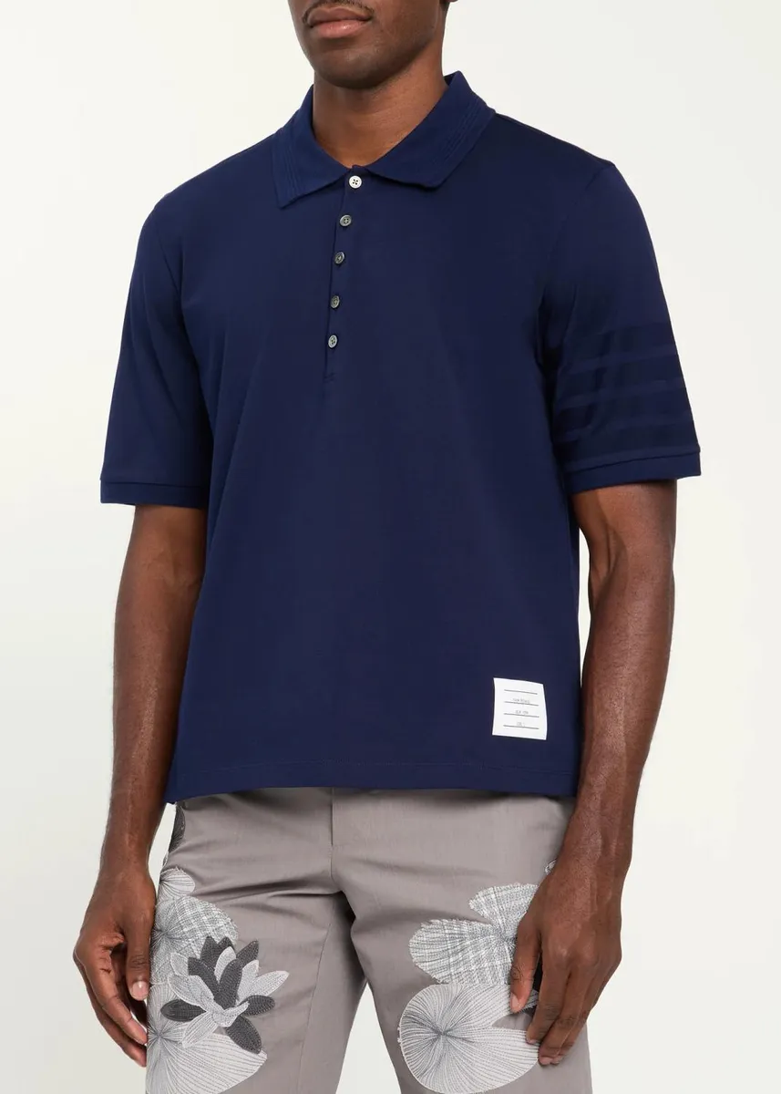 Thom Browne Men's Cotton 4-Bar Sleeve Name Applique Polo Shirt | Thumbnail 4 Thom Browne Men's Cotton 4-Bar Sleeve Name Applique Polo Shirt | Thumbnail 4