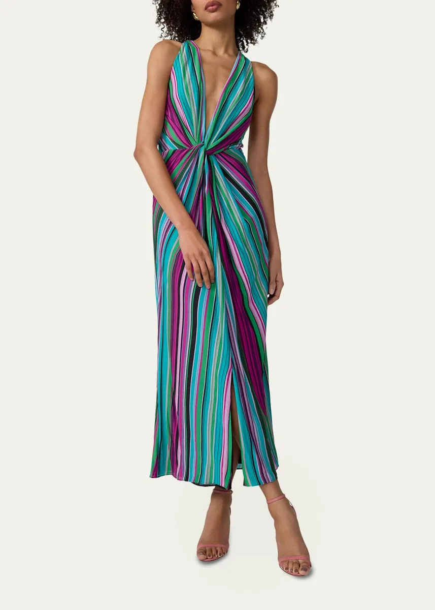 Diane von Furstenberg Zella Striped Twist-Front Plunging Midi Dress | Thumbnail 4