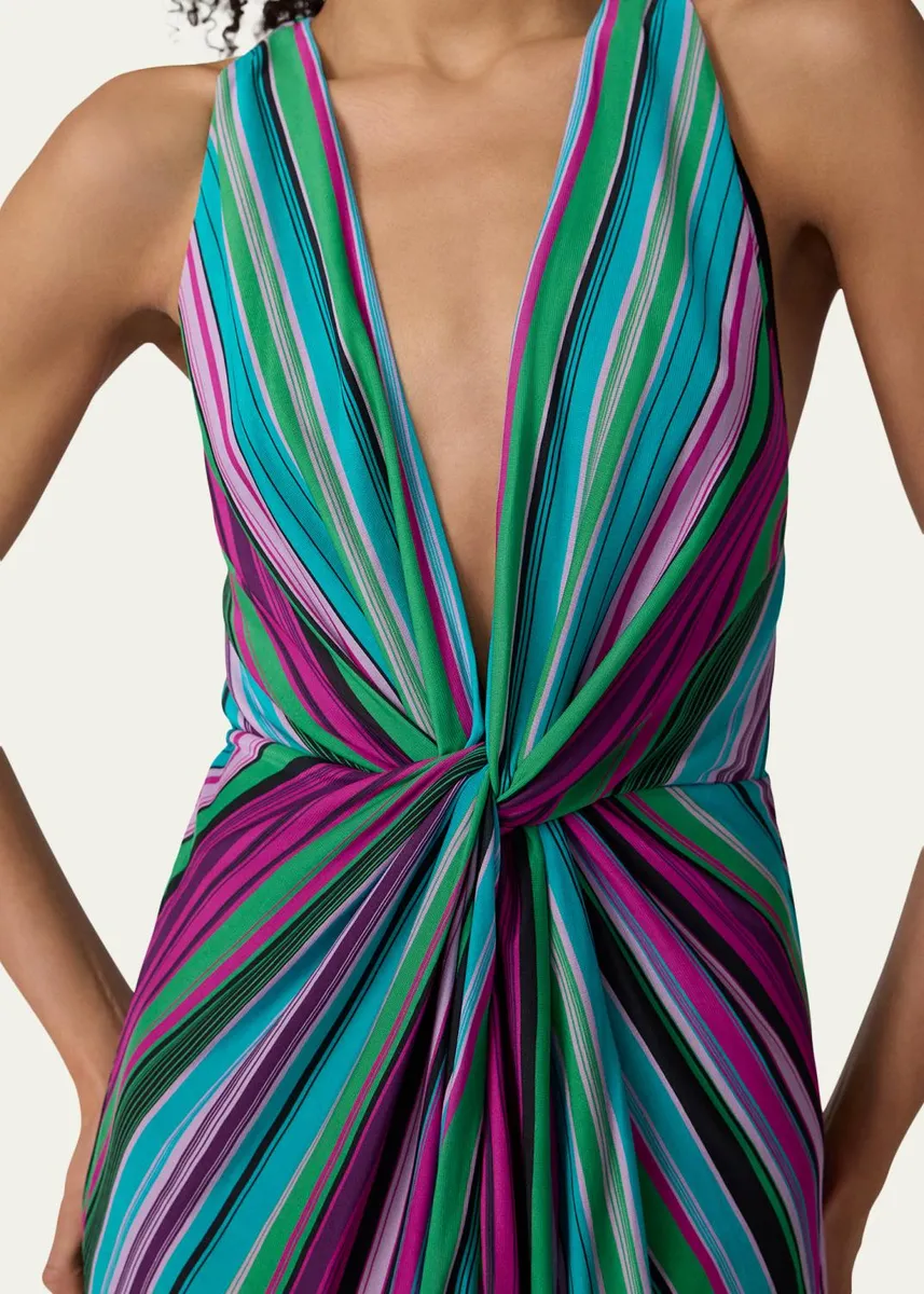 Diane von Furstenberg Zella Striped Twist-Front Plunging Midi Dress | Thumbnail 5