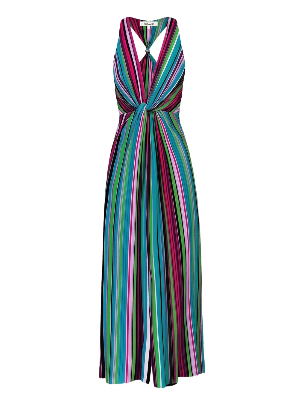 Zella Striped Twist-Front Plunging Midi Dress