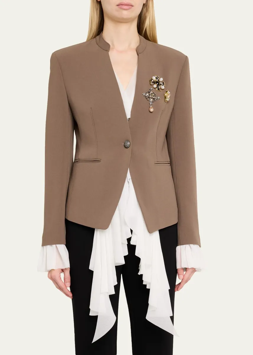 Cinq à Sept Maren Georgette-Trim Crepe Blazer | Thumbnail 4 Cinq à Sept Maren Georgette-Trim Crepe Blazer | Thumbnail 4
