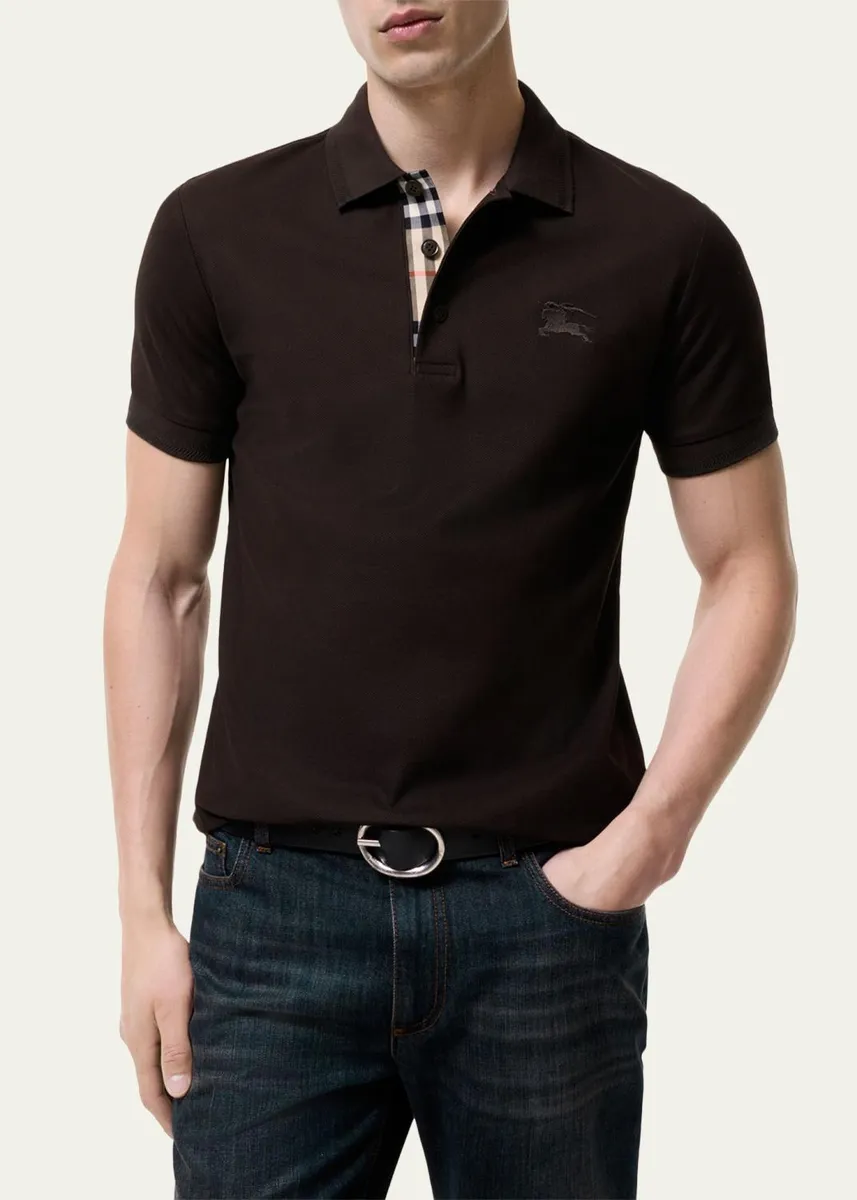 Burberry Men's Eddie Check-Placket Cotton Polo Shirt | Thumbnail 2 Burberry Men's Eddie Check-Placket Cotton Polo Shirt | Thumbnail 2