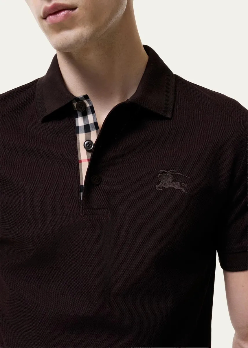 Burberry Men's Eddie Check-Placket Cotton Polo Shirt | Thumbnail 3 Burberry Men's Eddie Check-Placket Cotton Polo Shirt | Thumbnail 3
