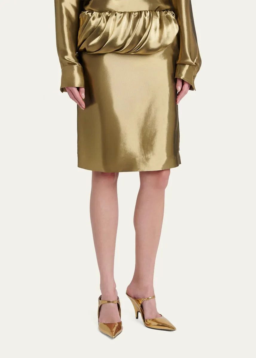 Ferragamo Lamé Wool Draped Peplum Skirt | Thumbnail 4