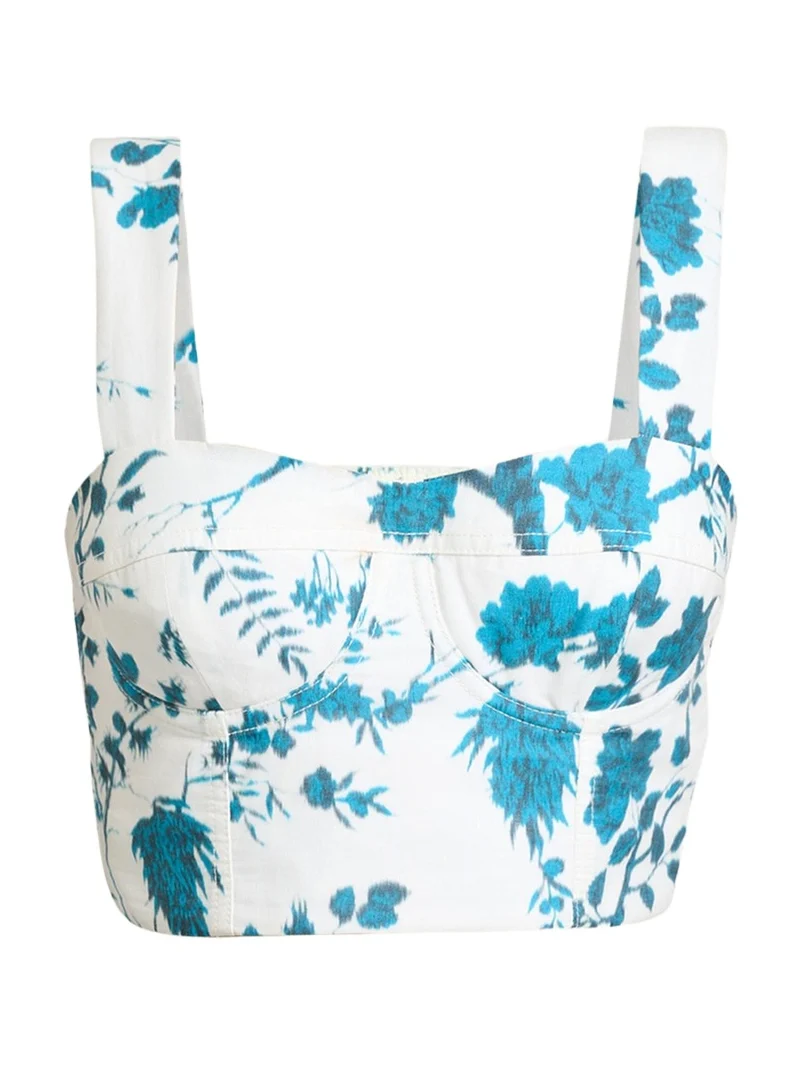 Erdem Floral-Print Cotton-Linen Bra Top