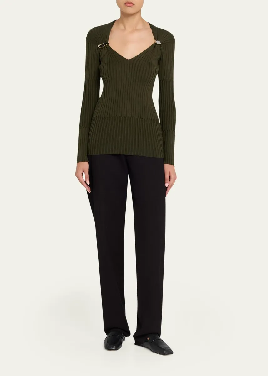 Bottega Veneta Claw Embellished Cashmere-Silk Rib Sweater | Thumbnail 2 Bottega Veneta Claw Embellished Cashmere-Silk Rib Sweater | Thumbnail 2