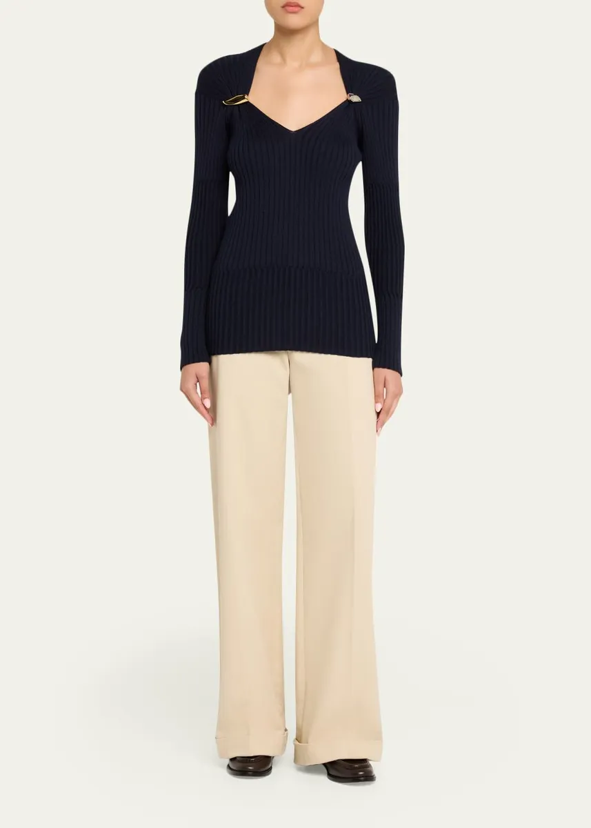 Bottega Veneta Claw Embellished Cashmere-Silk Rib Sweater | Thumbnail 6 Bottega Veneta Claw Embellished Cashmere-Silk Rib Sweater | Thumbnail 6