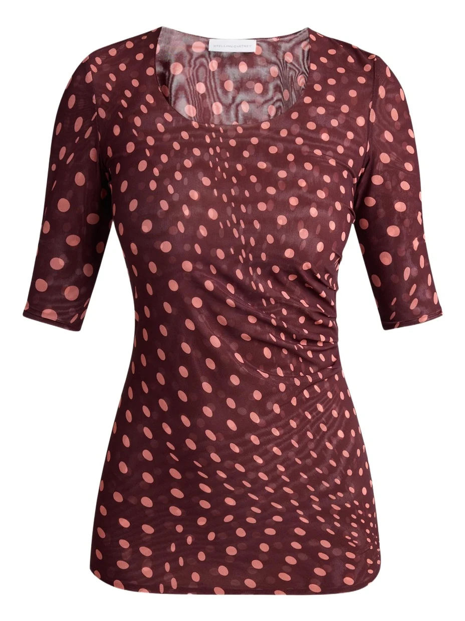 Polka Dot Mesh Elbow-Sleeve Top Polka Dot Mesh Elbow-Sleeve Top