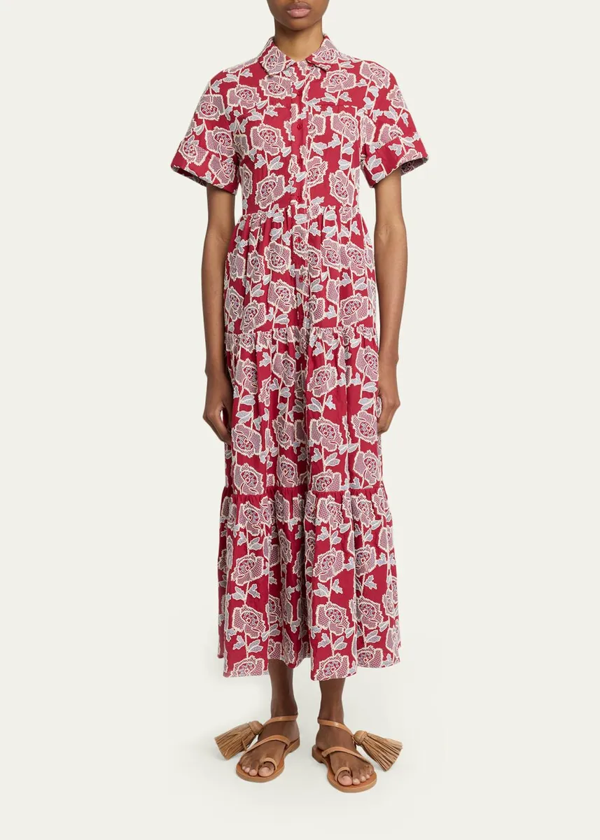 Erdem Embroidered Cotton Tiered Midi Shirtdress | Thumbnail 2 Erdem Embroidered Cotton Tiered Midi Shirtdress | Thumbnail 2
