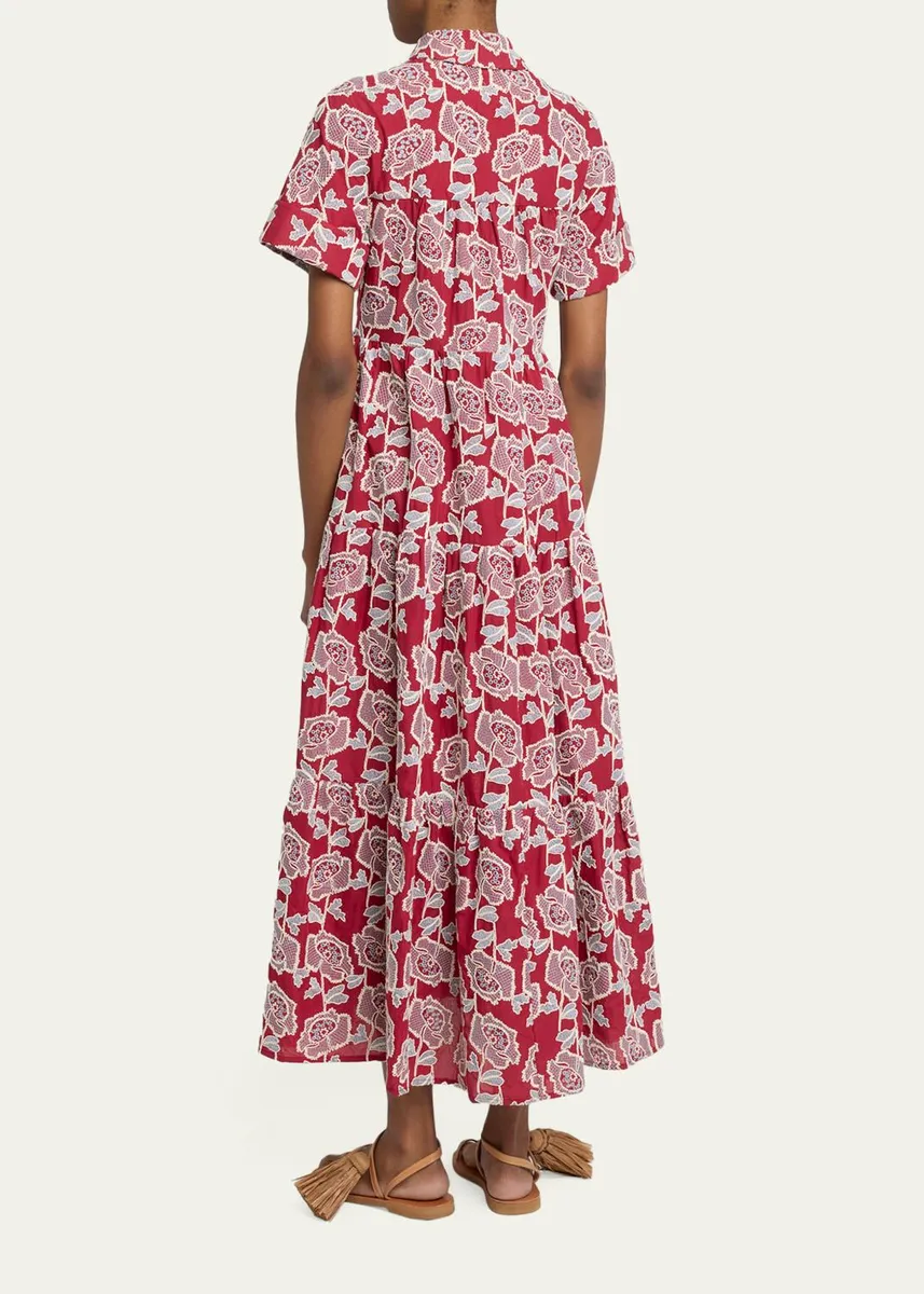 Erdem Embroidered Cotton Tiered Midi Shirtdress | Thumbnail 3 Erdem Embroidered Cotton Tiered Midi Shirtdress | Thumbnail 3