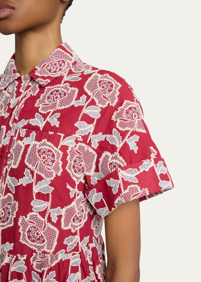 Erdem Embroidered Cotton Tiered Midi Shirtdress | Thumbnail 5 Erdem Embroidered Cotton Tiered Midi Shirtdress | Thumbnail 5