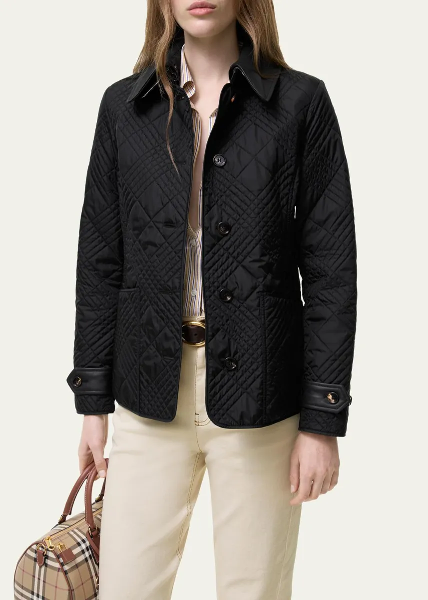 Burberry Fernleigh Leather-Collar Check Quilted Jacket | Thumbnail 3 Burberry Fernleigh Leather-Collar Check Quilted Jacket | Thumbnail 3
