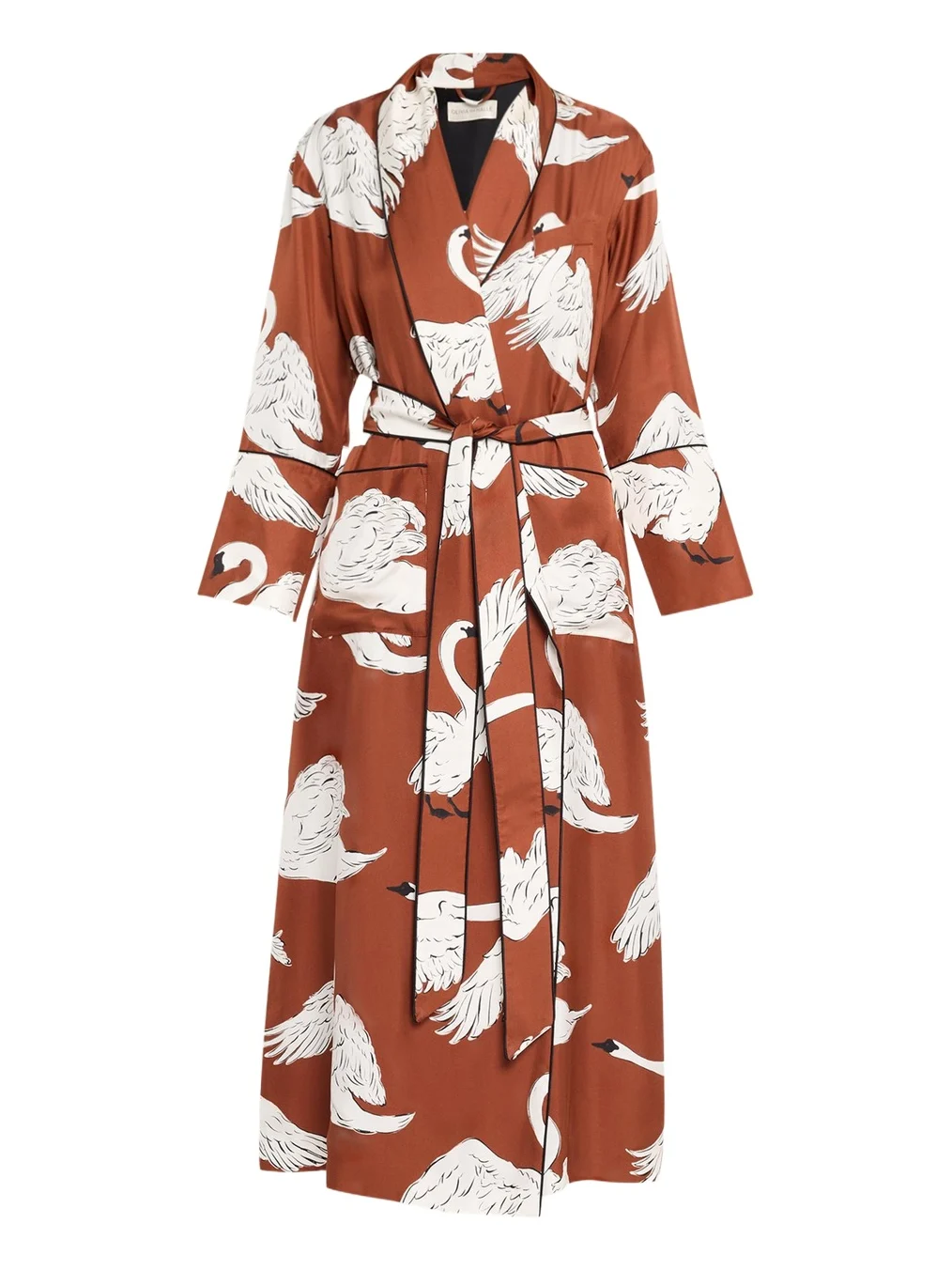 Olivia von Halle Capability Swan-Print Silk Robe