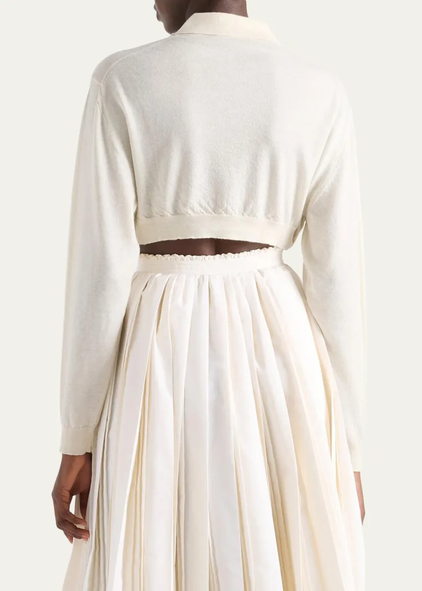 Prada Cashmere Long-Sleeve Cropped Polo Sweater | Thumbnail 3