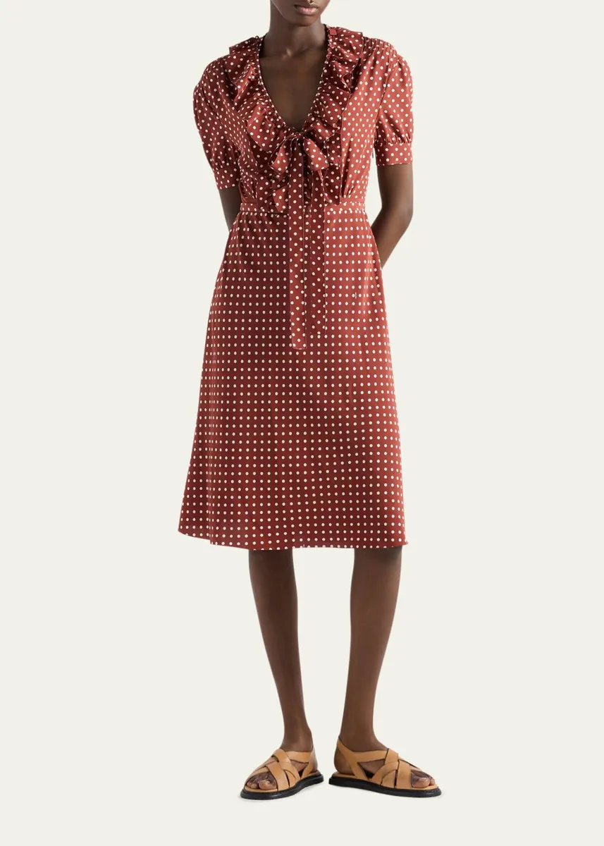 Prada Polka Dot Silk Midi Dress | Thumbnail 2