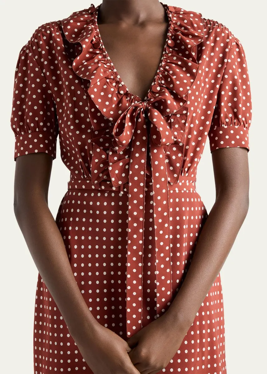 Prada Polka Dot Silk Midi Dress | Thumbnail 4