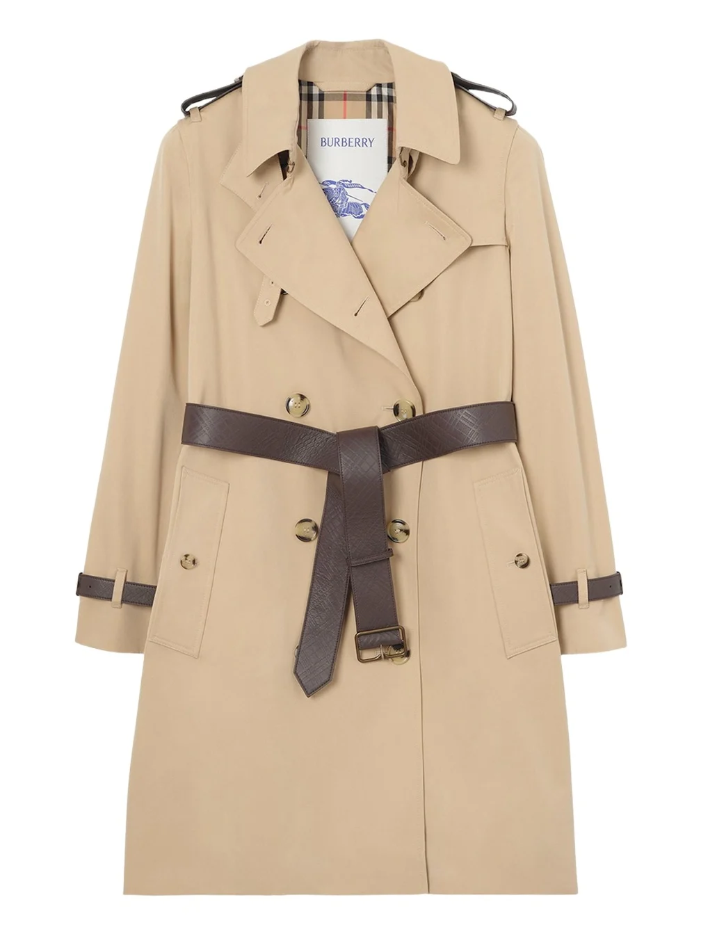 Kensington Leather-Trim Double-Breasted Trench Coat
