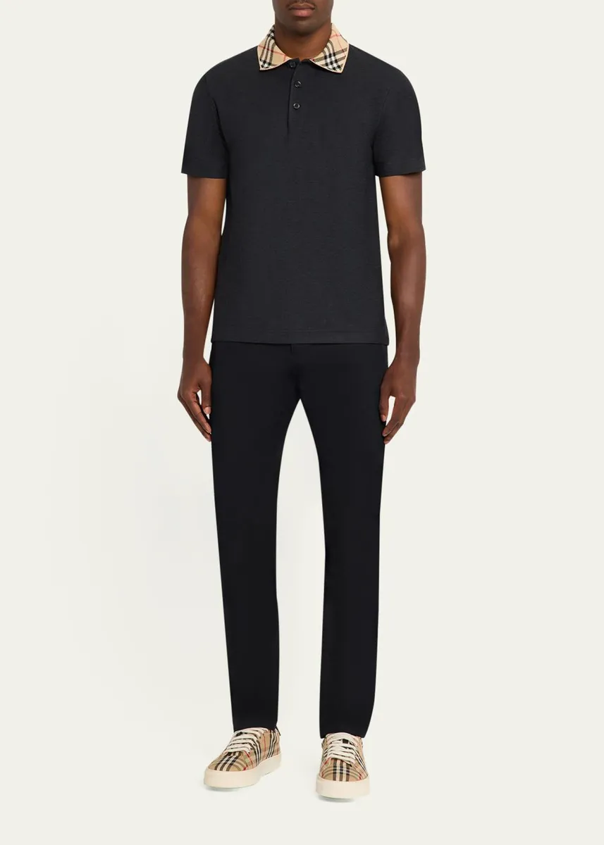 Burberry Men's Evan Check-Collar Pique Polo Shirt | Thumbnail 2 Burberry Men's Evan Check-Collar Pique Polo Shirt | Thumbnail 2