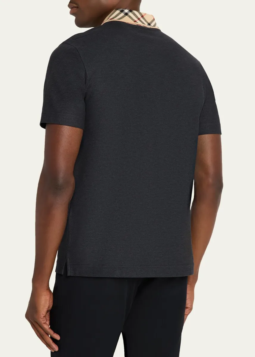 Burberry Men's Evan Check-Collar Pique Polo Shirt | Thumbnail 3 Burberry Men's Evan Check-Collar Pique Polo Shirt | Thumbnail 3