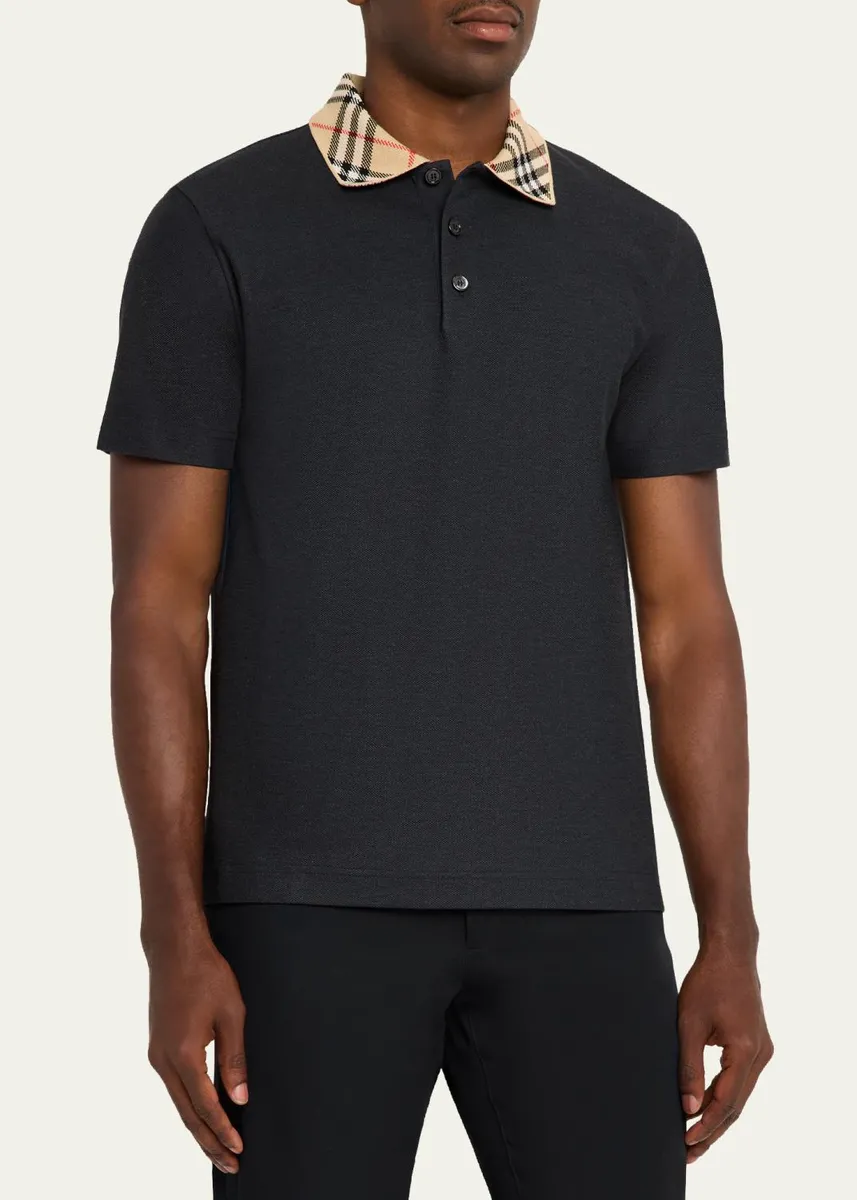 Burberry Men's Evan Check-Collar Pique Polo Shirt | Thumbnail 4 Burberry Men's Evan Check-Collar Pique Polo Shirt | Thumbnail 4