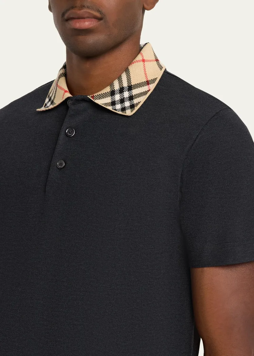 Burberry Men's Evan Check-Collar Pique Polo Shirt | Thumbnail 5 Burberry Men's Evan Check-Collar Pique Polo Shirt | Thumbnail 5
