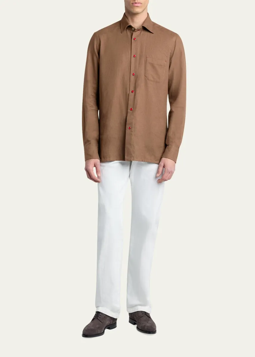 Kiton Men's Solid Cotton Pocket Snap-Front Shirt | Thumbnail 2