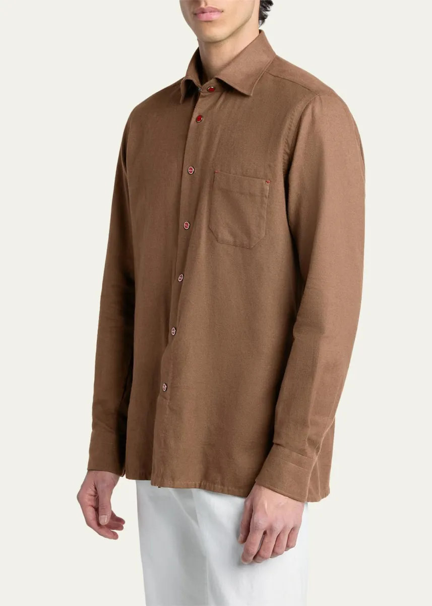 Kiton Men's Solid Cotton Pocket Snap-Front Shirt | Thumbnail 4