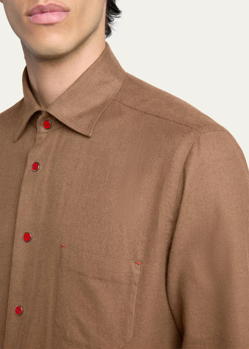 Kiton Men's Solid Cotton Pocket Snap-Front Shirt | Thumbnail 5